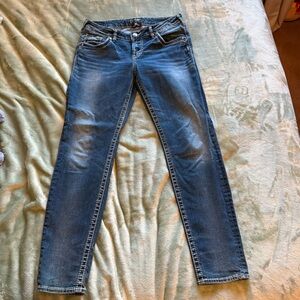 Silver Boyfriend Jeans Dark Blue Denim Jeans